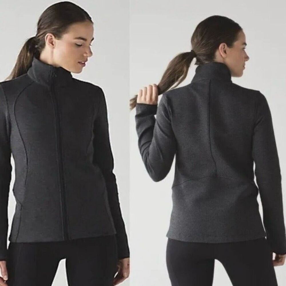 Lululemon Insculpt Zip Jacket Mock Neck Size 4 Heathered Black Ponte Knit